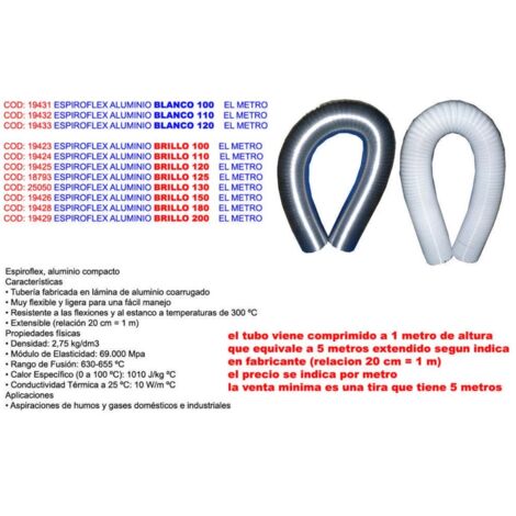 espiroflex tubo flexible alu extraccion humo blanco 120 ø -metro (caja 5 unidades)
