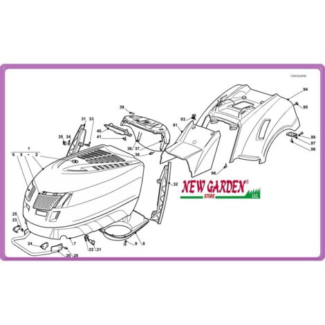 Esploso carrozzeria trattorino 92cm PLUS 15 5/92 H CASTELGARDEN GGP mountfield 94 copertura ruote rosso 325110322/0
