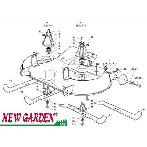 Esploso piatto di taglio 122cm XX220HD trattorino rasaerba CASTELGARDEN 2002-13 1 Assieme piatto di taglio