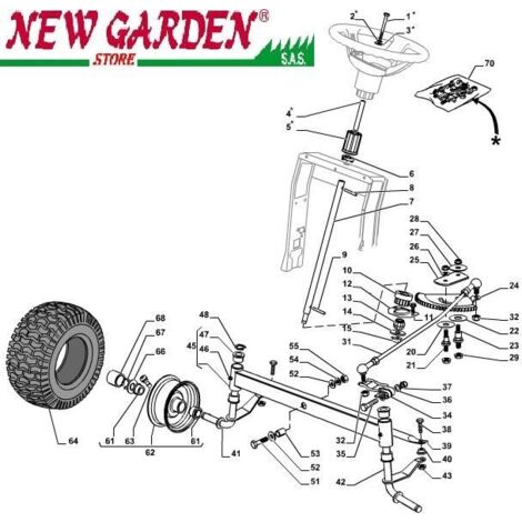Esploso sterzo 84cm XDC140 trattorino rasaerba CASTELGARDEN 2002-13 ricambi 41 FUSELLO DESTRO