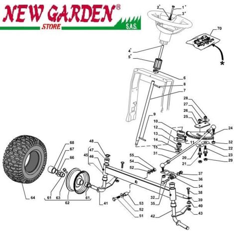 Esploso sterzo 84cm XDC140 trattorino rasaerba CASTELGARDEN 2002-13 ricambi 42 FUSELLO SINISTRO