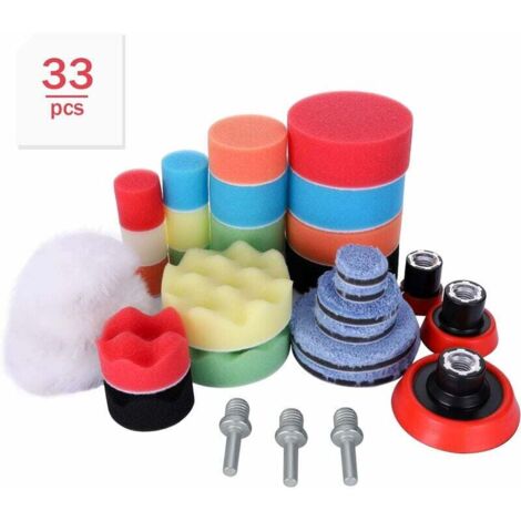 Esponja de pulido, 33 piezas, almohadilla de esponja M14, almohadilla de pulido para taladro de coche, almohadilla de lana, almohadilla de pulido, kit de tapa de pulido de 30 mm, 50 mm y 80 mm