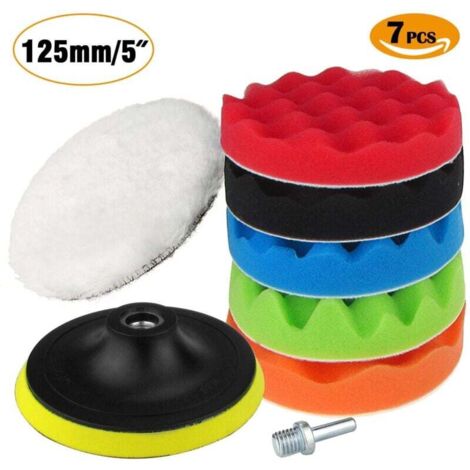 Esponja de pulido AIPERQ de 125 mm/5 pulgadas, esponja para pulir automóviles y kits de encerado y pulido de lana, almohadillas de pulido con adaptador de taladro M10