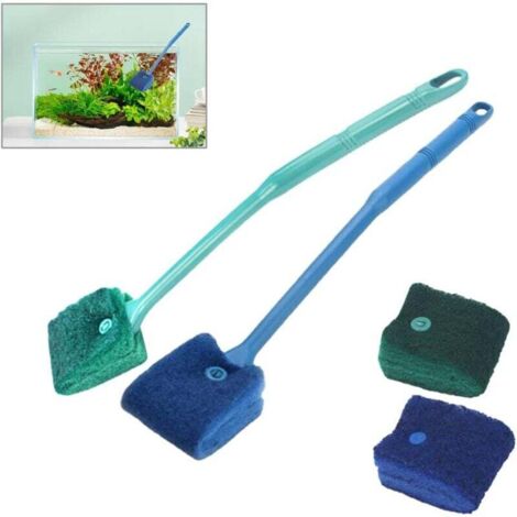 Esponja limpiadora para acuarios KZQ de 4 piezas, esponja para acuarios con mango de 40 cm de largo, cepillo limpiador de algas con 2 paños de limpieza, accesorios para limpiar el cristal del acuario