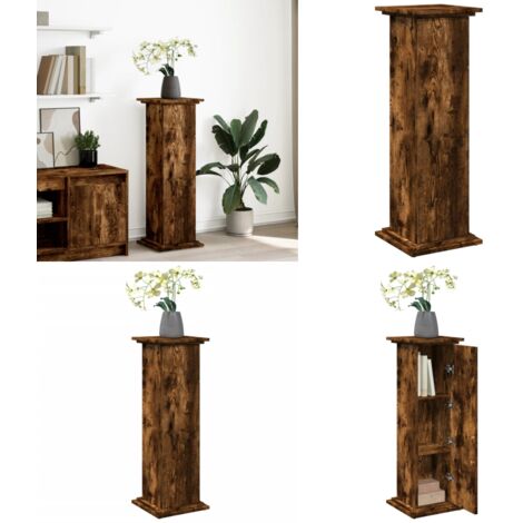 Espositore con Portaoggetti Rovere Fumo 31x30x90cm Truciolato - Truciolato - Espositore a colonna