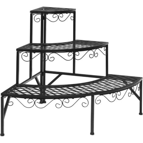 Espositore Fioriera per Piante e Fiori, Scaffale per Piante con 3 Mensole a Griglia in Ferro Battuto, Ripiani Porta Vasi per Giardino, Nero, 59,3x59,3x60 cm