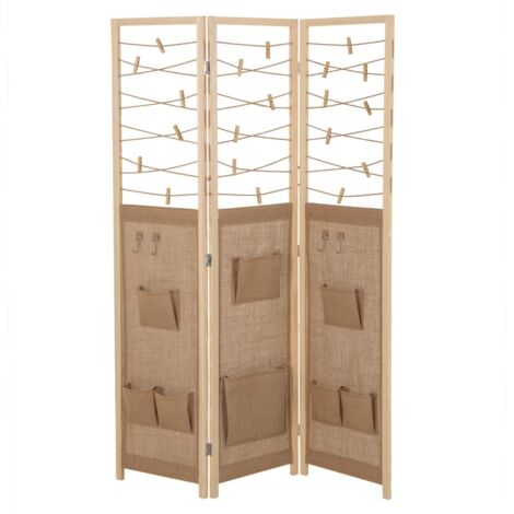 Espositore pieghevole con 8 tasche corde di iuta in bambù, Divisorio a 3 pannelli separatore di spazio in legno boho per casa Naturale