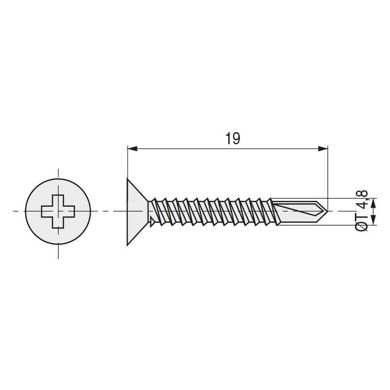 

MIBRICOPLUS Tornillo broca rosca chapa cabeza plana din 7504-p zincado larg.r/chapa 19mm ø rosca chapa 4.8mm