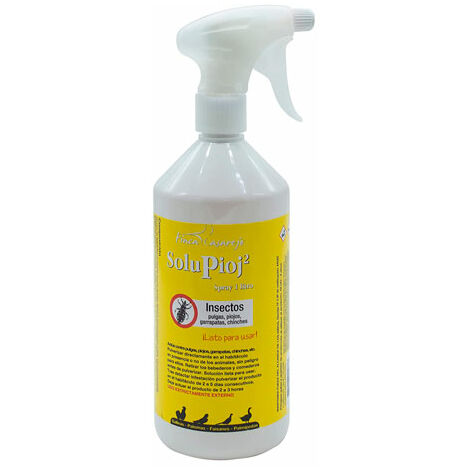 Espray Natural para Eliminar piojos de gallinas, ácaros, garrapatas, chinches - Desinsectante para instalaciones de Animales - Solupioj Spray 1 litro