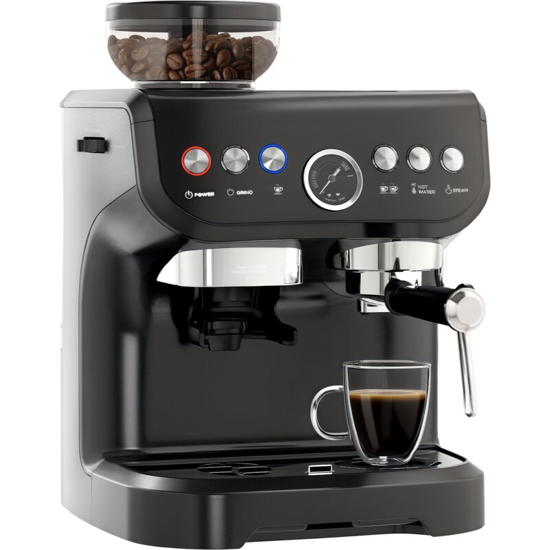 HOMCOM Espresso Coffee Machine W/ Integrated Bean Grinder & Steam Wand, Black