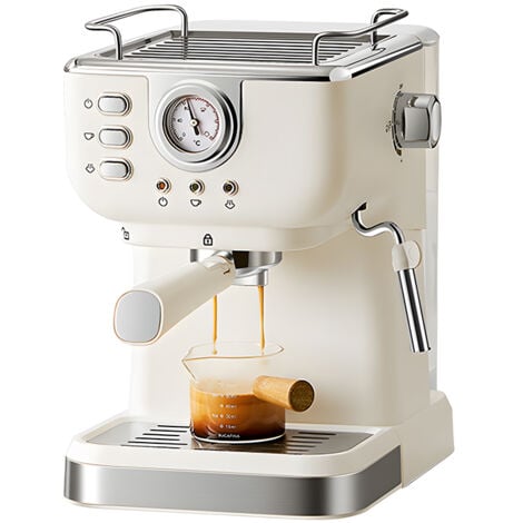 LEPMERK Espresso-Kaffeemaschine, 20 Bar, Edelstahl, Espressomaschine 2 in 1, 850 W, halbautomatische Cappuccino-Latte-Maschine mit abnehmbarem 1,5 l/51 oz Wassertank, EU-Stecker, Beige