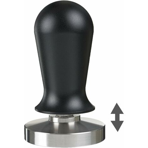 Espresso Perfetto tamper for barista; calibrated to 35 lbs contact pressure; with aluminium or precious wood handle and precision stainless steel base, 49 mm