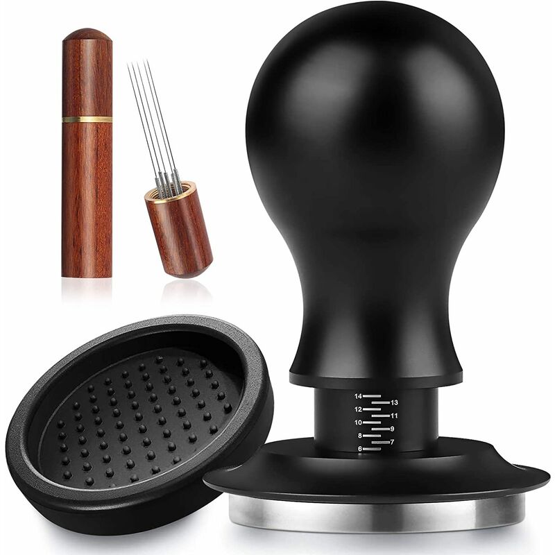 Espresso Tamper 51mm, Presse à Café en Acier Inoxydable, Tamper à Expresso à Ressort avec échelle, Tamper Set pour Machine à café avec Coussin