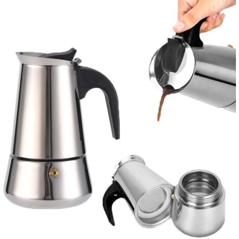 Espressokanne/Perkolator/Kaffeebereiter aus Edelstahl für alle Herdarten, für Zuhause und Camping, 300 ml Fassungsvermögen