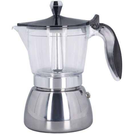 Espressokocher für den Herd, 6 Tassen, Moka, aus transparentem ABS-Edelstahl, für Büro und Zuhause.
