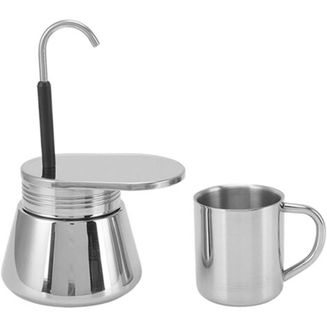 Espressomaschine für den Herd, Mini-Mokakanne aus Edelstahl für 1 Tasse, italienische Kaffeemaschine mit einem Auslauf und Tasse, 220 ml/7,4 oz.