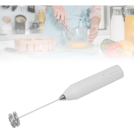 Espumador de leche a pilas. Espumador de leche eléctrico inalámbrico – Batería recargable – Blanco – 1 unidad.