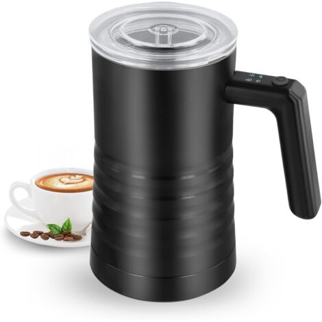 Espumador de leche eléctrico 4 en 1, espumador de leche de 500 W, espumador de leche negro de 350 ml, acero inoxidable, espumador de leche automático para chocolate caliente, leche fría, café con lech