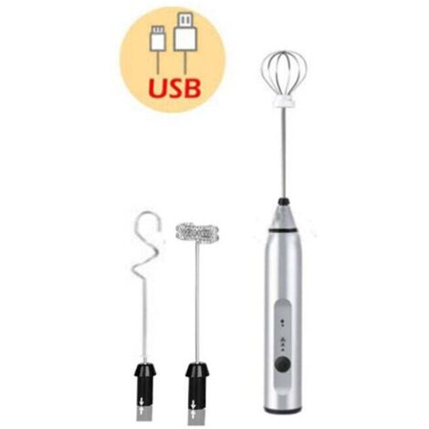 Espumador de leche eléctrico de mano, batidor de espuma recargable por USB de 3 velocidades, para café con leche, capuchino, chocolate caliente y huevo, color plateado.