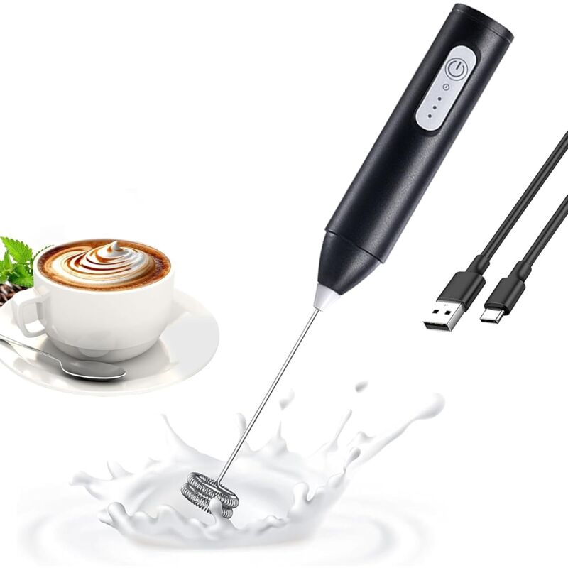 Espumador de leche eléctrico, Espumador de leche recargable, licuadora eléctrica con 3 velocidades ajustables para café con leche, capuchino, matcha,