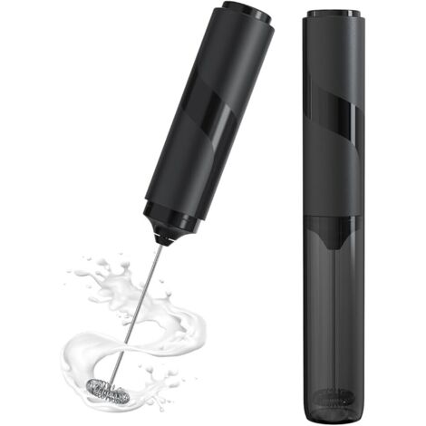 Espumador de leche eléctrico portátil con tapa, batidor de café, funciona con pilas, para café con leche, té matcha, capuchino, color negro