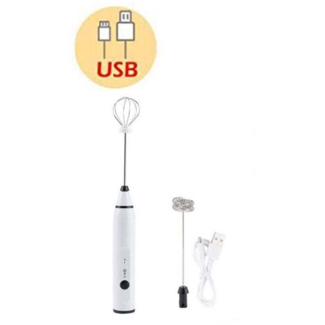 Espumador de leche eléctrico recargable por USB, 2 batidores eléctricos, 3 velocidades ajustables, batidora pequeña, potente batidora para matcha, capuchino y café (blanco)
