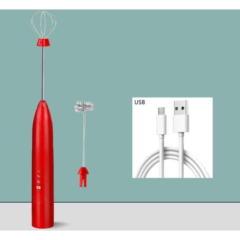 Espumador de leche eléctrico USB de acero inoxidable (rojo)