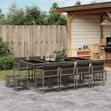 Essbereich Garten mit Kissen 13-teilig grau Rattan