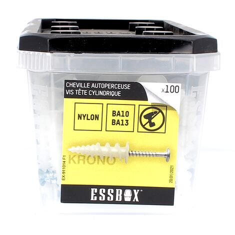 ESSBOX de 100 Chevilles Autoperceuses Nylon avec Vis TR 4.5X30