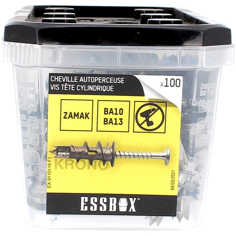 ESSBOX de 100 Chevilles Autoperceuses Zamak avec Vis TR 4.5X30