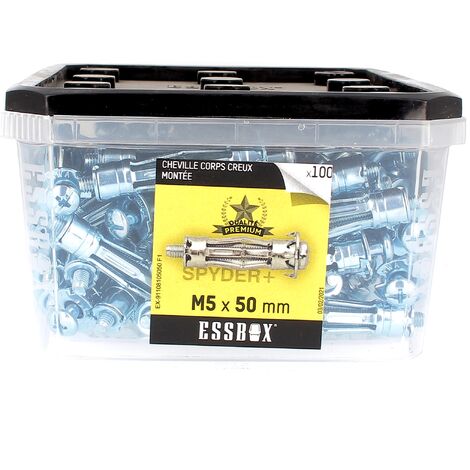 ESSBOX de 100 Chevilles Métalliques à Expansion Qualité Premium 5X50 avec Vis