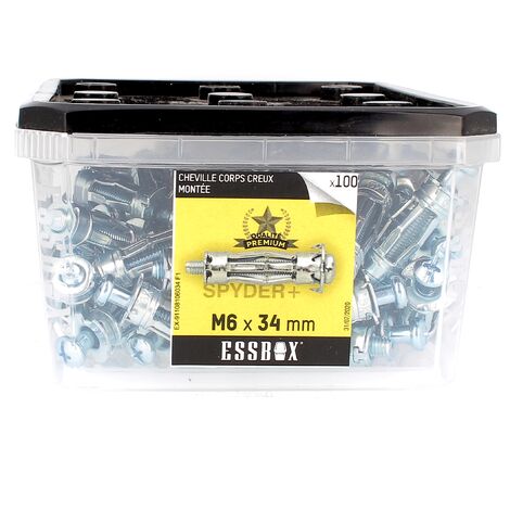 ESSBOX de 100 Chevilles Métalliques à Expansion Qualité Premium 6X34 avec Vis