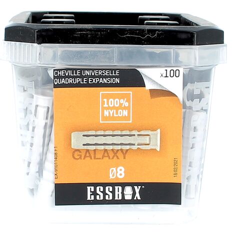ESSBOX de 100 Chevilles Nylon Quadruple Expansion Galaxy 8