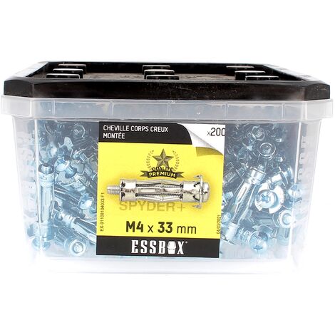 ESSBOX de 200 Chevilles Métalliques à Expansion Qualité Premium 4X33 avec Vis