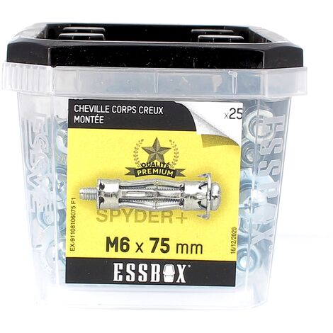 ESSBOX de 25 Chevilles Métalliques à Expansion Qualité Premium 6X75 avec Vis