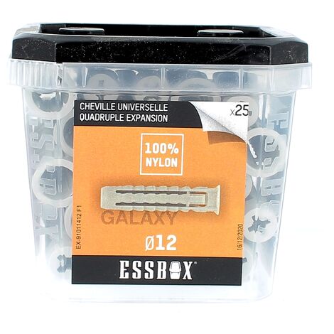 ESSBOX de 25 Chevilles Nylon Quadruple Expansion Galaxy 12
