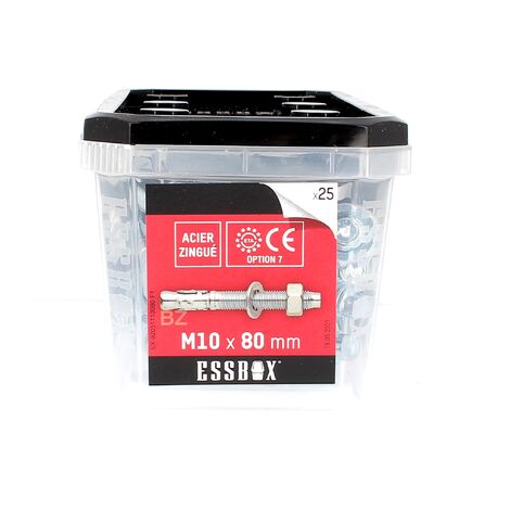 ESSBOX de 25 Goujons D'Ancrage 10X80 Acier