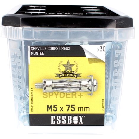 ESSBOX de 30 Chevilles Métalliques à Expansion Qualité Premium 5X75 avec Vis