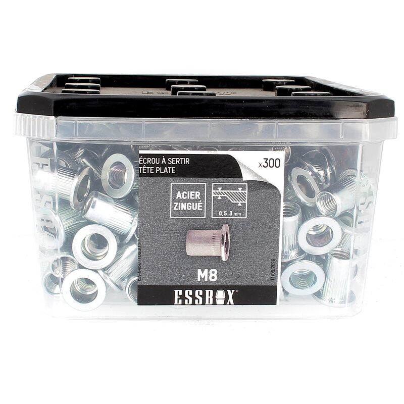 Scell-it - essbox de 300 Ecrous Aveugles Crantés T.Plate M8 Acier