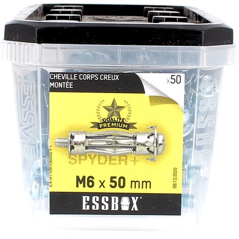 ESSBOX de 50 Chevilles Métalliques à Expansion Qualité Premium 6X50 avec Vis