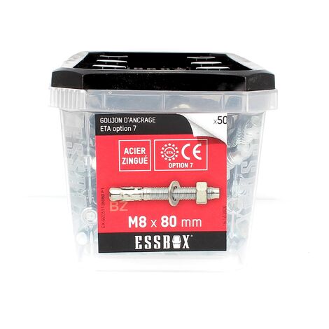 ESSBOX de 50 Goujons D'Ancrage 8X80 Acier