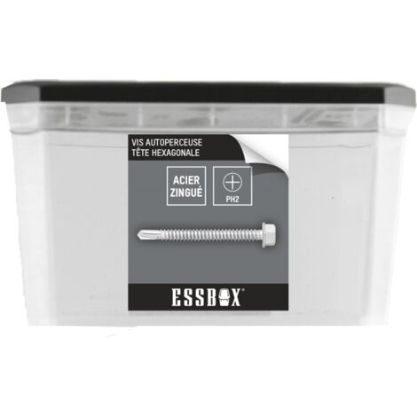 ESSBOX SCELL-IT Tornillo autoperforante - zincado blanco - Cabeza hexagonal - Ø6,3 mm x 32 mm - Caja de 200 - EX-94704163032