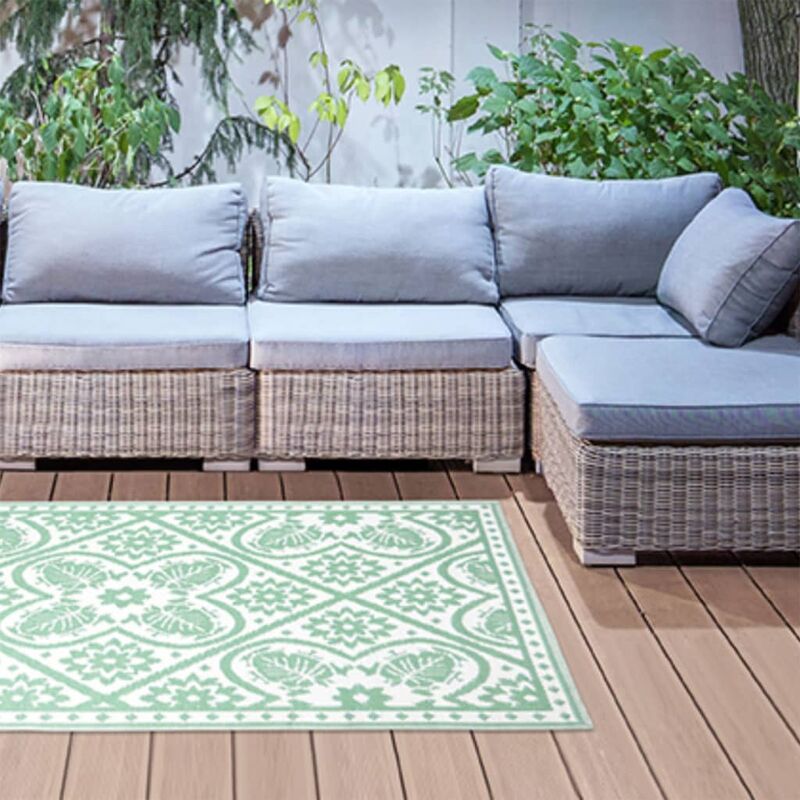 

Esschert Design Alfombra de exterior azulejos verde blanco 182x122 cm