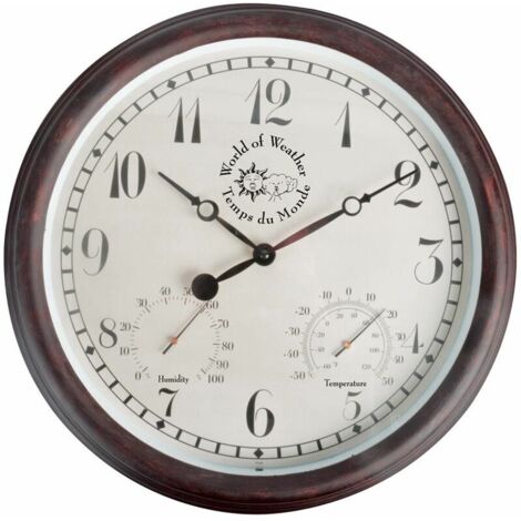 Esschert Design Bahnhofsuhr mit Thermometer und Hygrometer 30,5 cm TF008