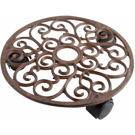Esschert Design - Carrello portavasi in ghisa, 28 cm, con 3 rotelle, Decorazione: viticci