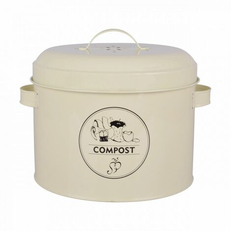 Esschert Design – Composteur de cuisine 6.3L en métal avec filtre carbone – Hauteur 21 cm – Couvercle perforé avec poignée – Solution esthétique anti-odeurs