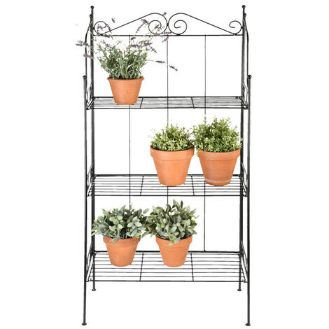 Esschert Design – Étagère 3 niveaux en fer forgé 110 cm – Pliable et facile à ranger – Pour décoration végétale intérieure et extérieure