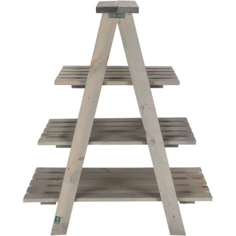 Esschert Design – Étagère à plantes en bois vieilli 61,5 x 38,5 x 73 cm – Structure en bois certifié FSC – 3 niveaux pour décoration intérieure et extérieure
