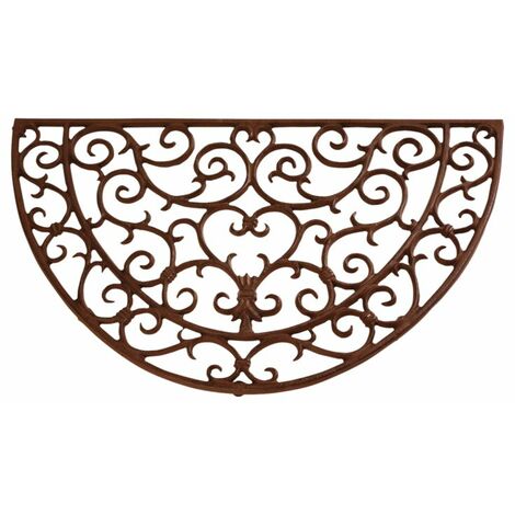 Esschert Design – Gratte-pieds paillasson en fonte demi-rond 69x40,5cm – Résistant aux intempéries – Effet patiné brun antique pour entrée élégante
