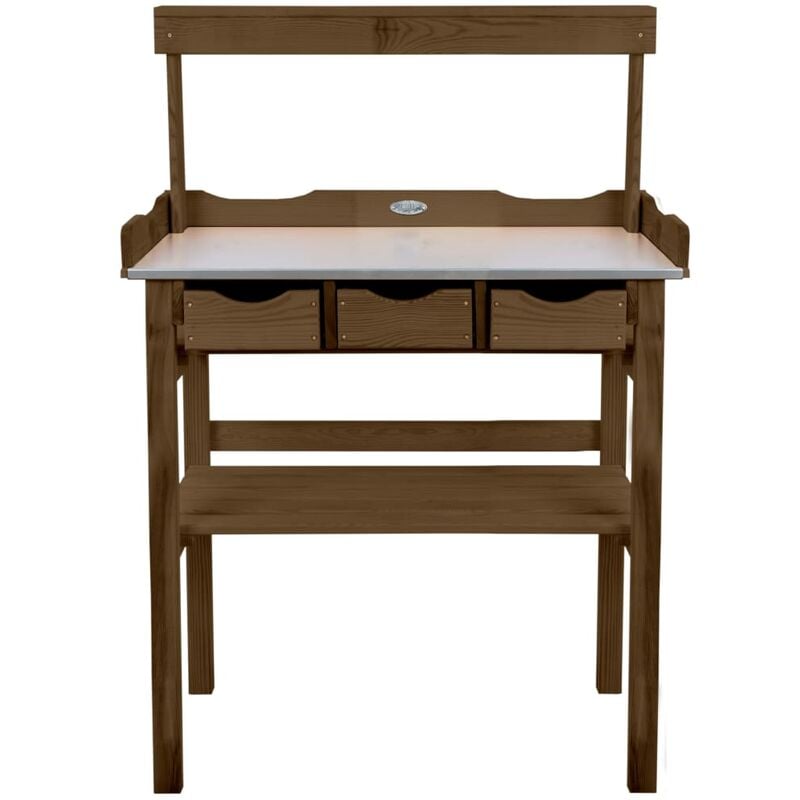 

Esschert Design Mesa para macetas con cajones y estante marrón
